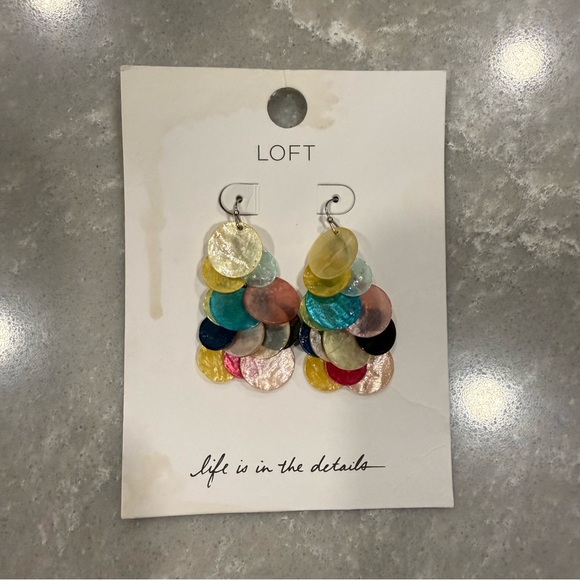 LOFT Rainbow Iridescent Disc Drop Earrings NWT - Picture 2 of 4